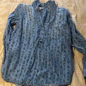 Blue Patterned Button-Up Shirt